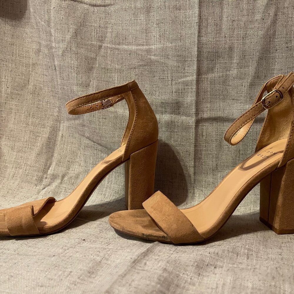 Womens A New Day Taupe Suede Open Toe Heels - Picture 2 of 6